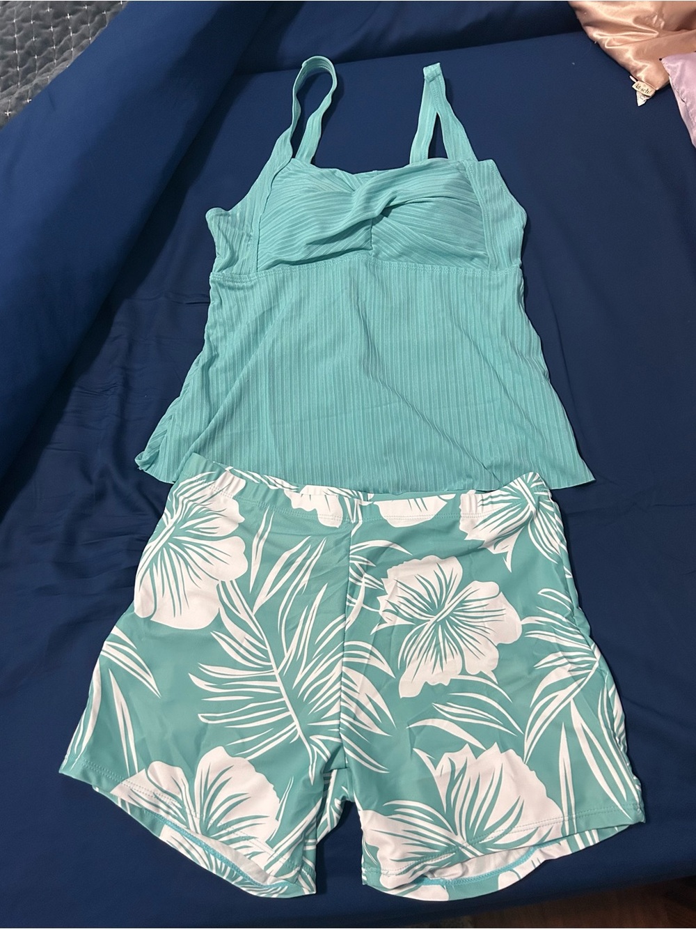 Aqua Floral Tankini two-Piece Set